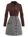 Robe Marron Tricotée À Carreaux Col Asymétrique 1970s