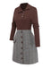 Robe Marron Tricotée À Carreaux Col Asymétrique 1970s
