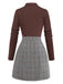 Robe Marron Tricotée À Carreaux Col Asymétrique 1970s