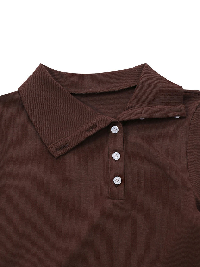 Robe Marron Tricotée À Carreaux Col Asymétrique 1970s