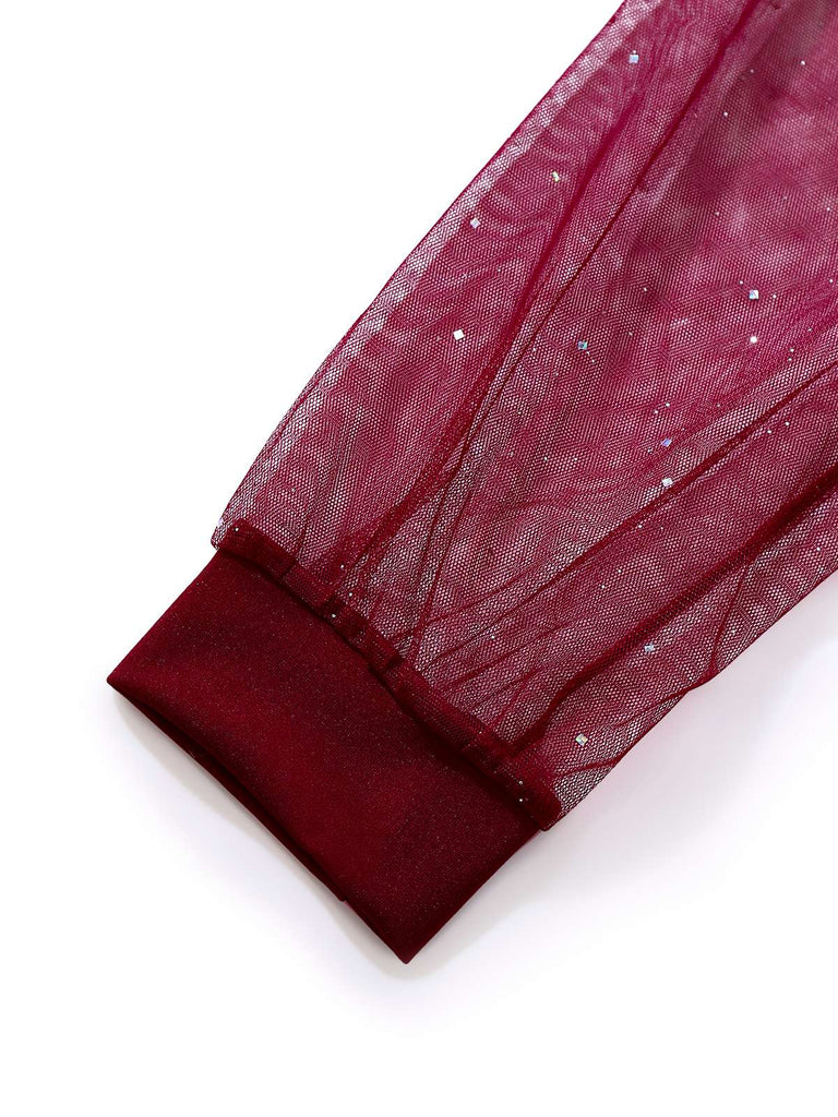 Robe moulante en résille paillettes unie et col en V années 1960