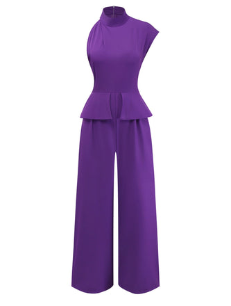 Combinaison violette col montant manches asymétriques des années 80
