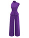 Combinaison violette col montant manches asymétriques des années 80