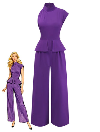 Combinaison violette col montant manches asymétriques des années 80
