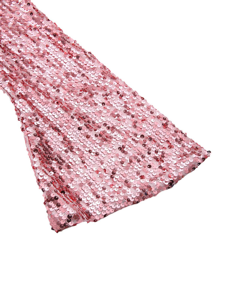 Robe disco à sequins col en V et manches évasées années 70