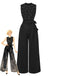 Combinaison noire à nœud et perles avec ceinture années 1950