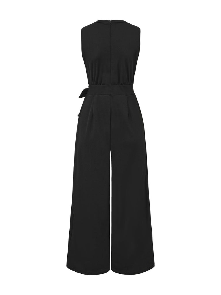 Combinaison noire à nœud et perles avec ceinture années 1950