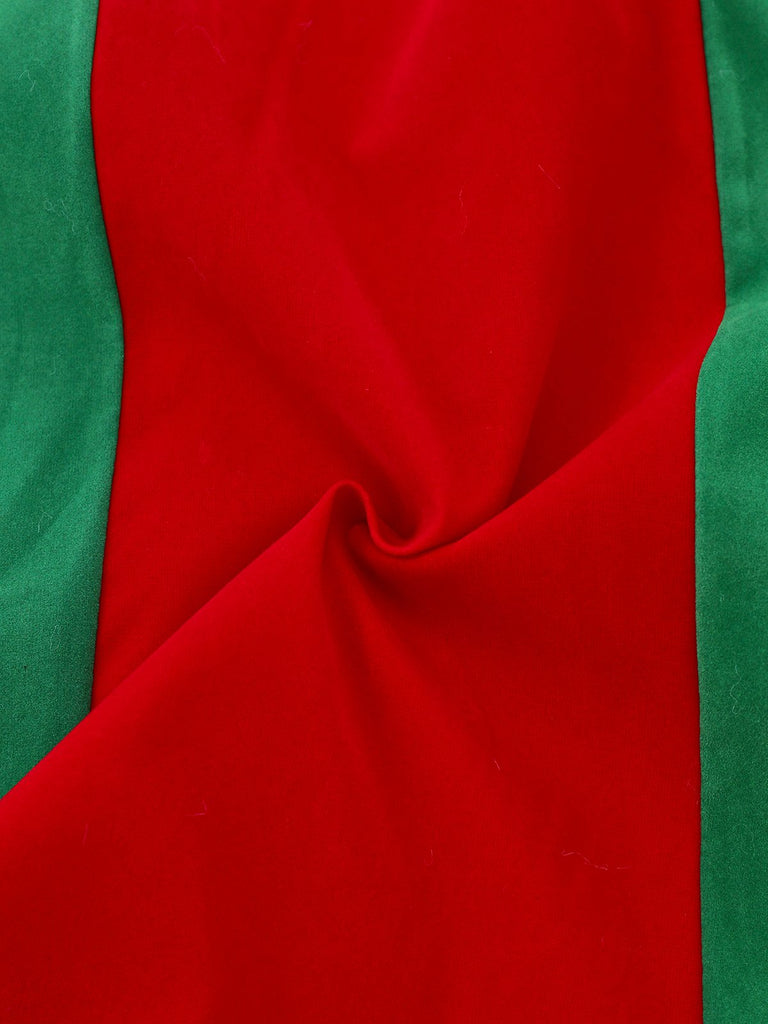 Ensemble robe de Noël avec bordure en peluche rouge et verte des années 1960