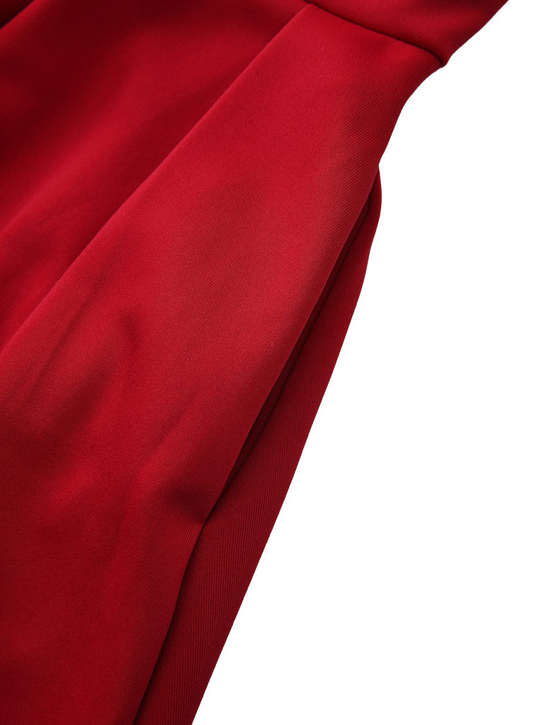 Robe trapèze taille haute et revers unis années 1950