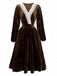 Robe en velours patchwork de dentelle unie marron des années 1940