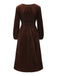 Robe en velours patchwork de dentelle unie marron des années 1940