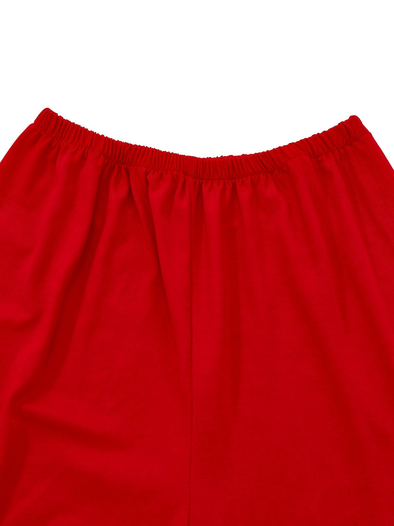 Ensemble robe rose à bordure peluche elfe de Noël années 1950