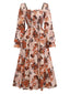 Robe multicolore fleurs manches smockées et cintrées années 1930