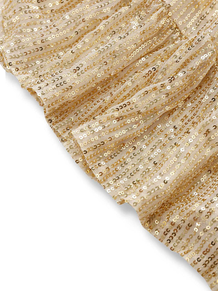 Robe col en V et ourlet à volants et paillettes des années 1930