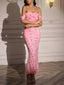 Robe Bodycon Épaules Dénudées Fleurs Maille Ruchée Années 80