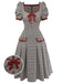 Robe plissée marron nœud et motif pied-de-poule années 1950