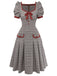 Robe plissée marron nœud et motif pied-de-poule années 1950