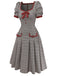 Robe plissée marron nœud et motif pied-de-poule années 1950
