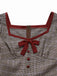 Robe plissée marron nœud et motif pied-de-poule années 1950