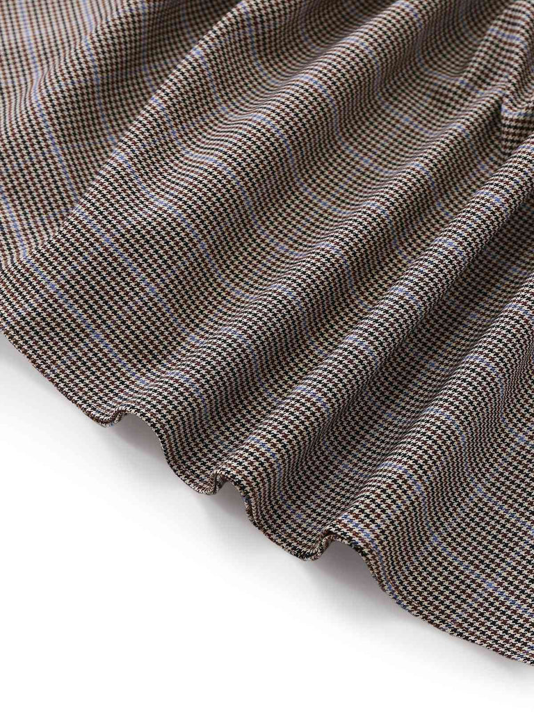 Robe plissée marron nœud et motif pied-de-poule années 1950