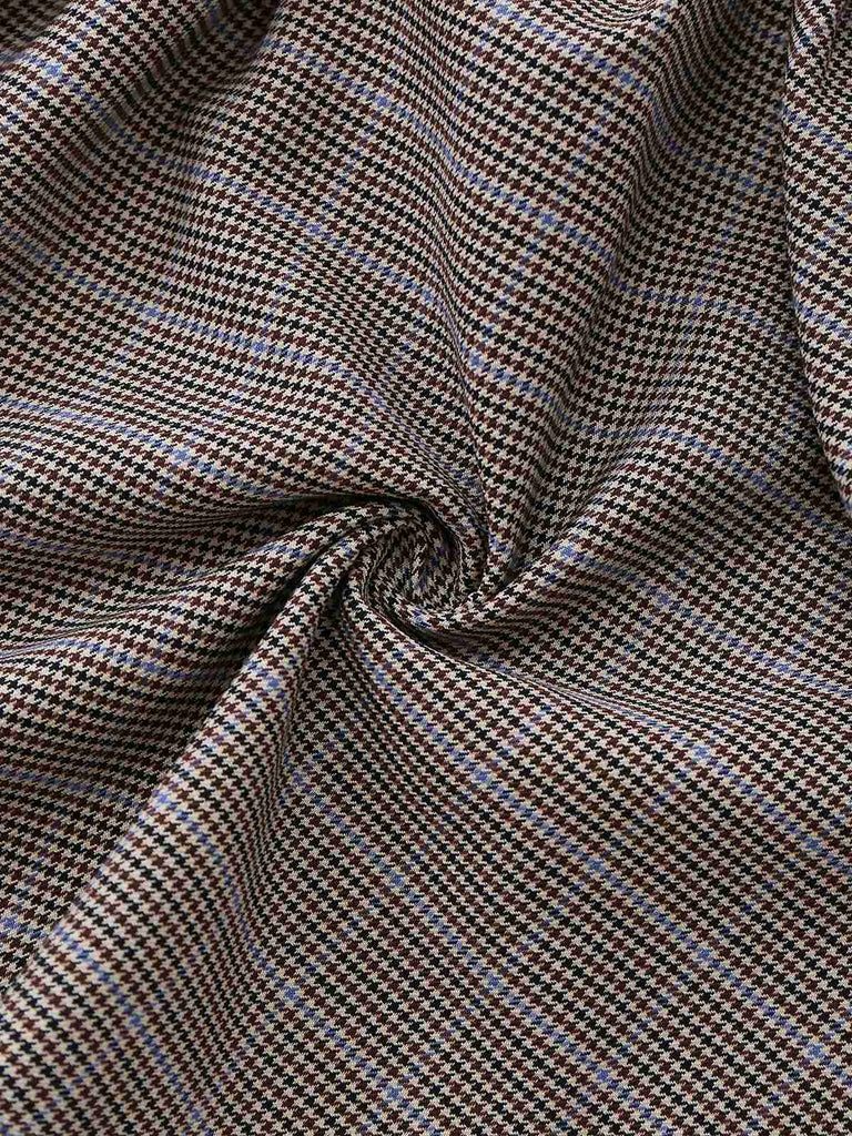 Robe plissée marron nœud et motif pied-de-poule années 1950