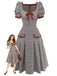 Robe plissée marron nœud et motif pied-de-poule années 1950
