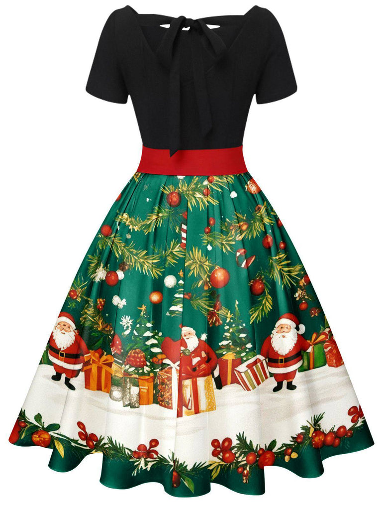 Robe trapèze à nœud et patchwork sapin de Noël années 1950