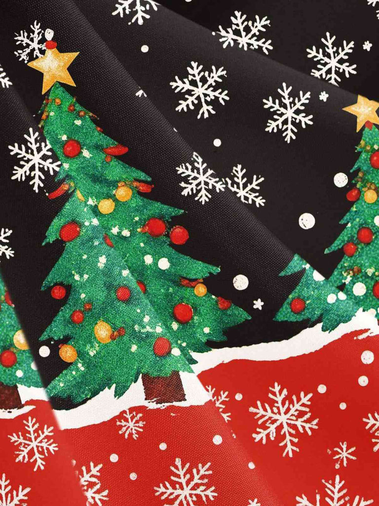 Robe trapèze à nœud et patchwork sapin de Noël années 1950