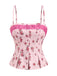 Camisole plissée en patchwork de dentelle florale rose années 1960