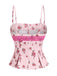 Camisole plissée en patchwork de dentelle florale rose années 1960