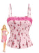 Camisole plissée en patchwork de dentelle florale rose années 1960