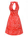 Robe dos nu rouge à imprimé abstrait découpes et torsades années 1960