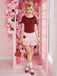 Mini-jupe rouge à pois rose 3D ourlet à volants des années 60