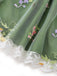 Robe verte manches bouffantes et broderies florales en résille années 50