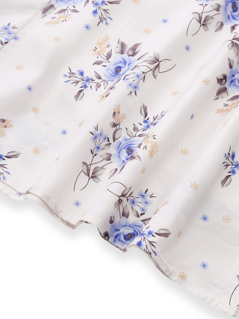 Robe beige à fleurs avec lacets et fente latérale années 1950