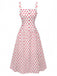 Robe Rouge Pois Col Carré Bretelles Larges Années 50