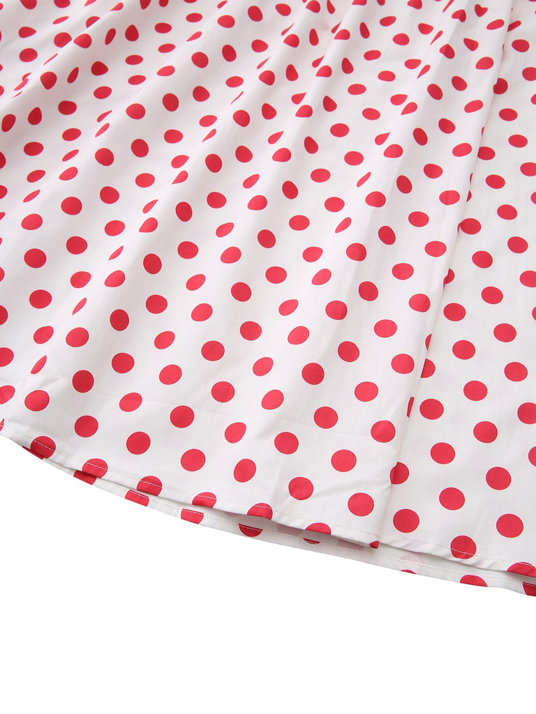 Robe Rouge Pois Col Carré Bretelles Larges Années 50