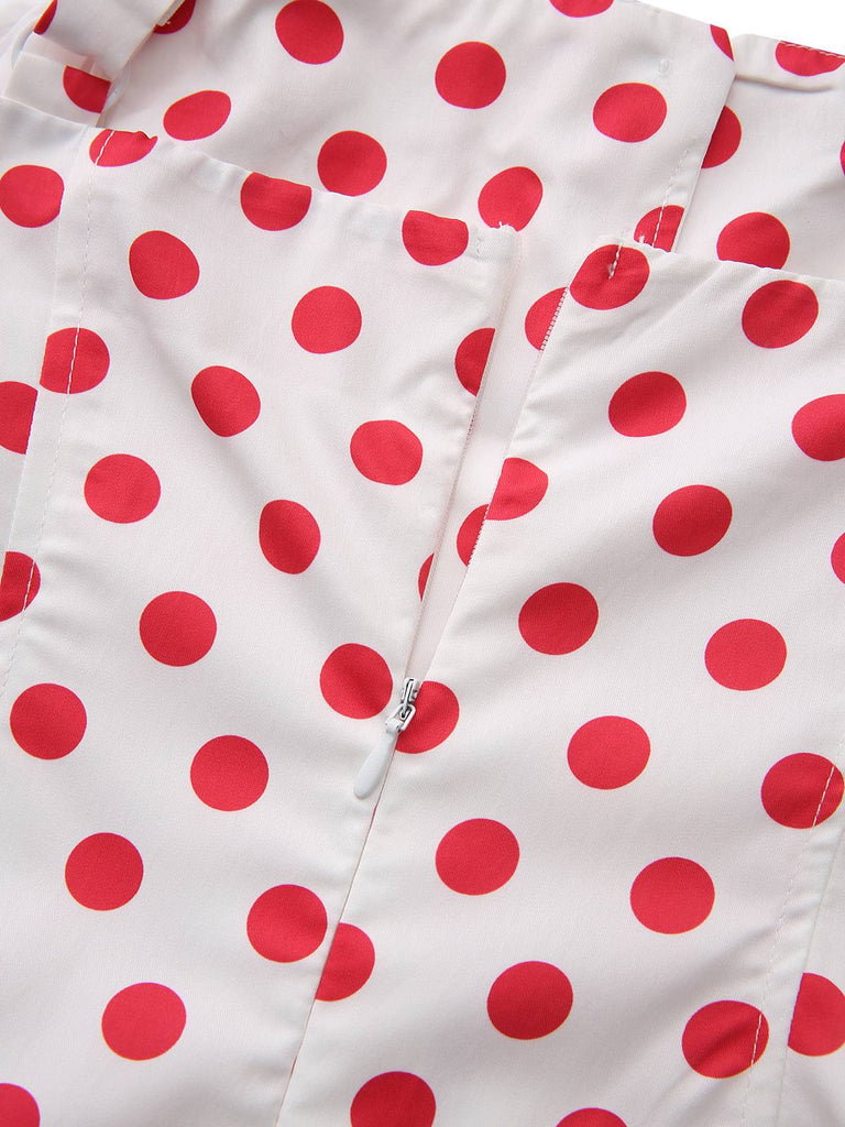 Robe Rouge Pois Col Carré Bretelles Larges Années 50