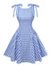 Robe empire bleue à carreaux vichy bretelles nouées sur les épaules années 1960