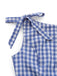 Robe empire bleue à carreaux vichy bretelles nouées sur les épaules années 1960