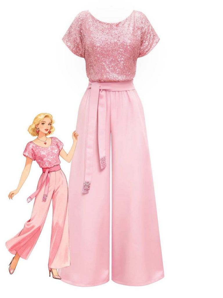 [Prévente] Combinaison à jambes larges à paillettes vertes des années 1960