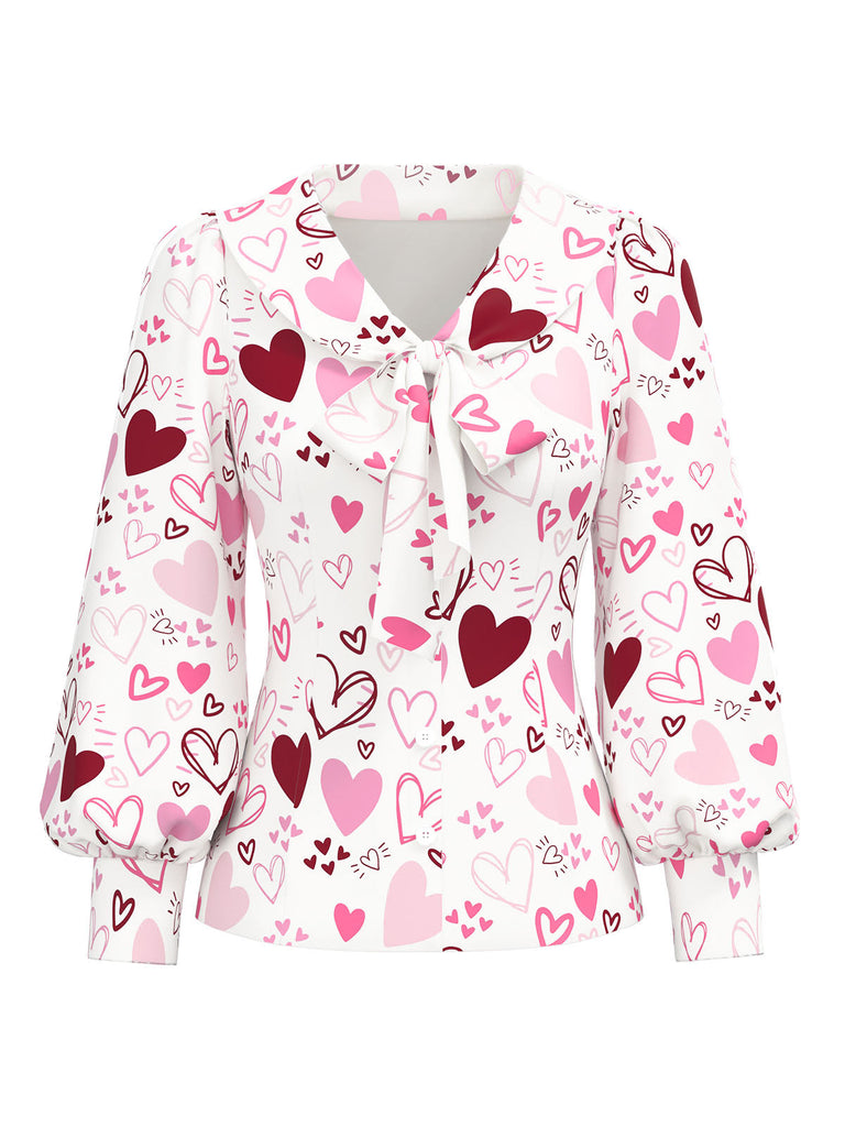 [Prévente] 2PCS Chemisier col lavallière et jupe boutons en forme de cœur années 1960