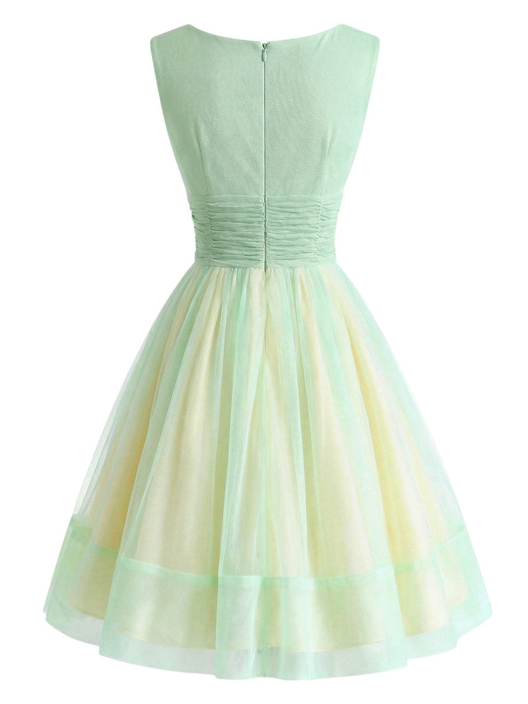 [Prévente] Robe en résille jaune-vert à col bateau années 50