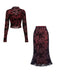 3PCS Ensemble transparent motif floral floqué rouge vin années 1930