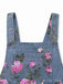 Combishort Bleue Jean Fleurs Bretelles Larges Années 1960