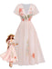 Robe rose col V manches à volants imprimé floral années 1940