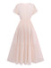 Robe rose col V manches à volants imprimé floral années 1940