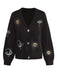 Gilet tricoté à manches lanternes brodées soleil et lune des années 1980