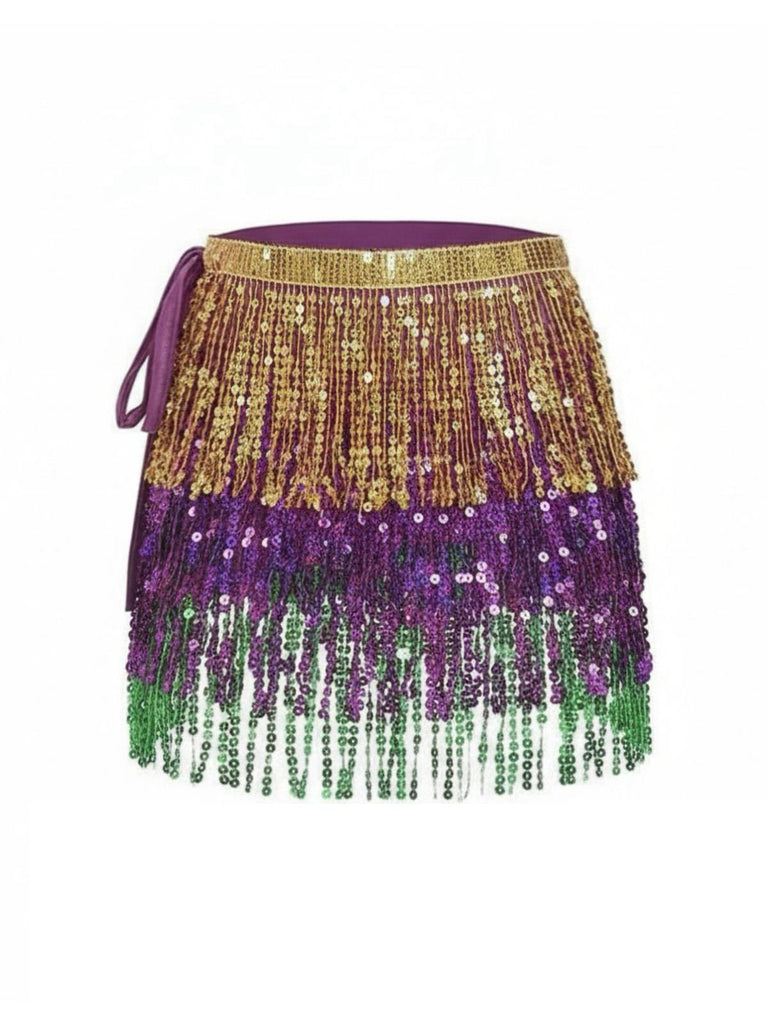 Mini jupe à franges et sequins style carnaval années 1980