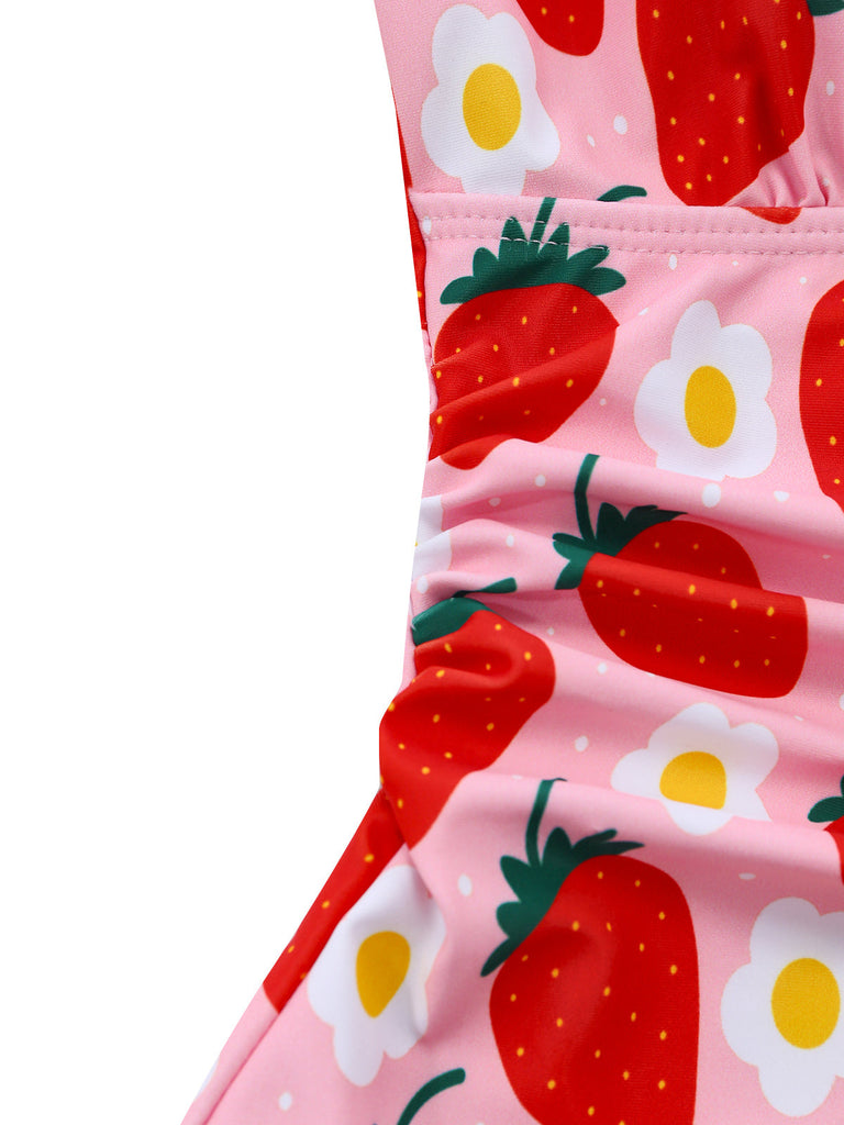 Plissé Tummy Control Fraise Maillot de Bain Une Pièce Années 1950 5